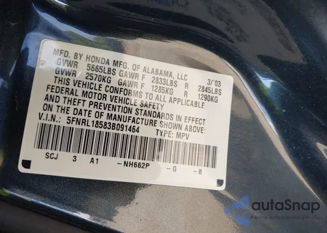 2003 Honda Odyssey Lx from USA, damaged, VIN 5FNRL18583B091464